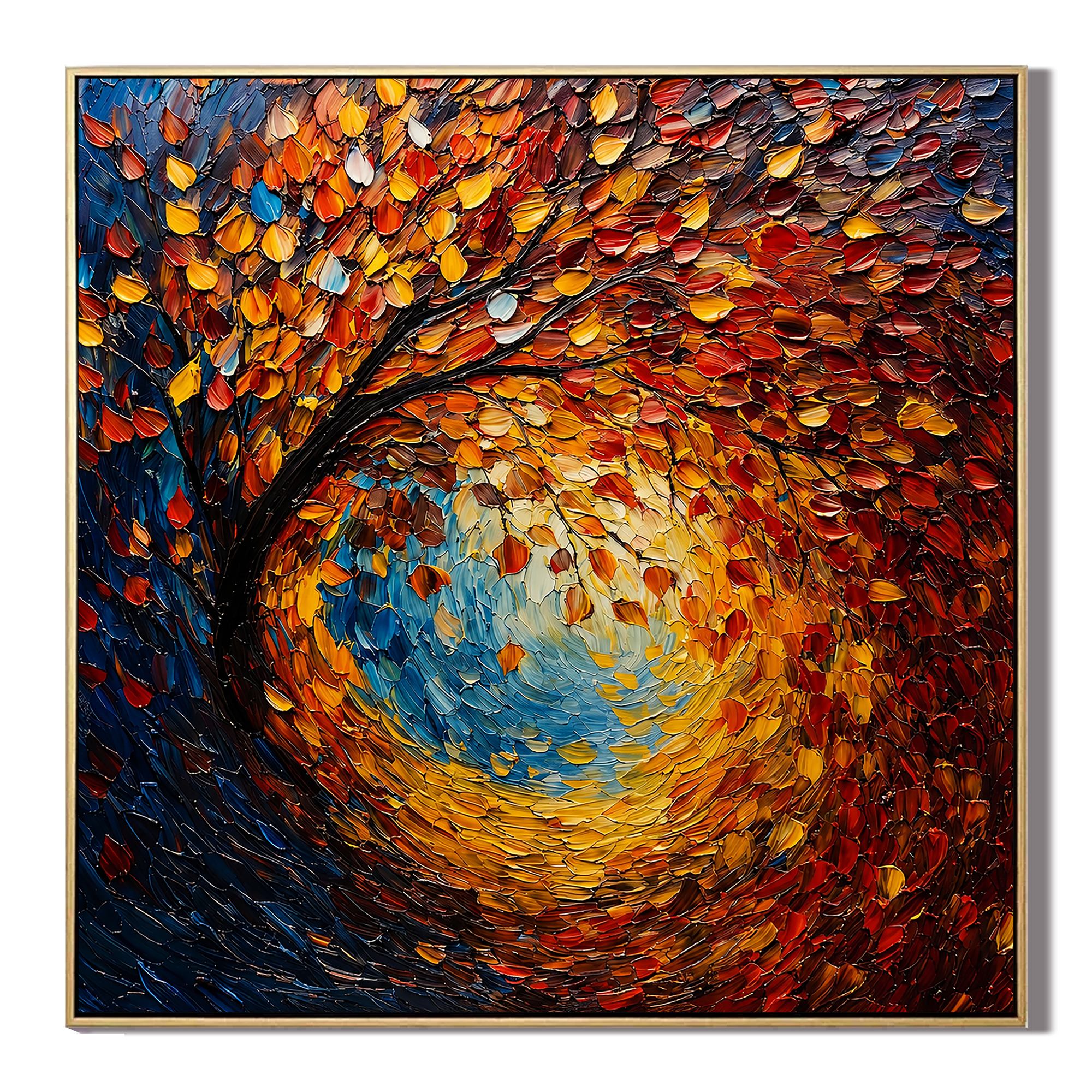 "Autumn Radiance" – Colorful Tree Landscape Textured Oil Painting