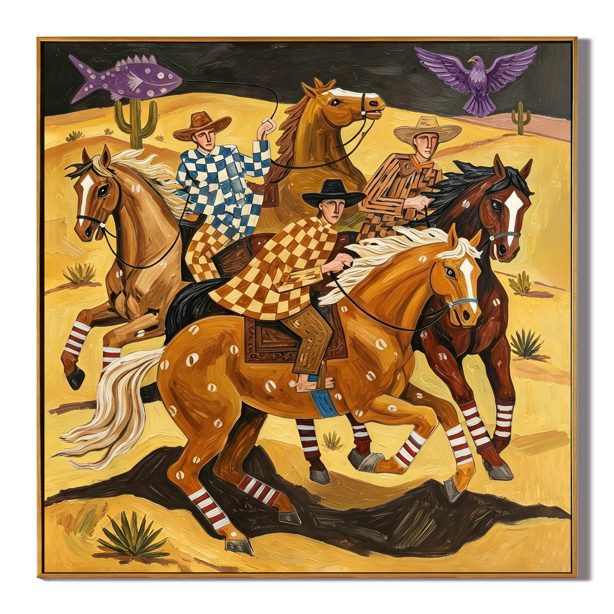 “Desert Riders” – American Western Folk Art Oil Painting