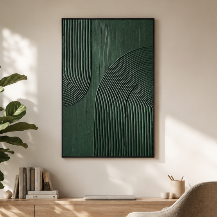 "Verdant Arc" – Green Wabi Sabi Abstract Textured Wall Art