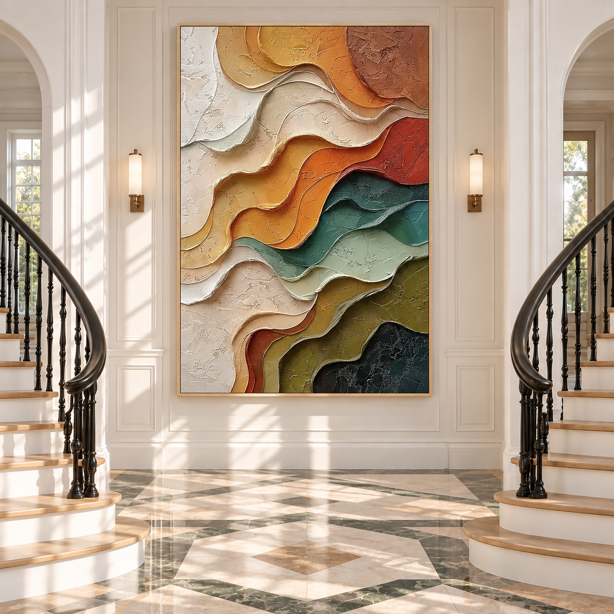 "Strata Serenade" –  Earth Tone Wave Abstract Acrylic Painting