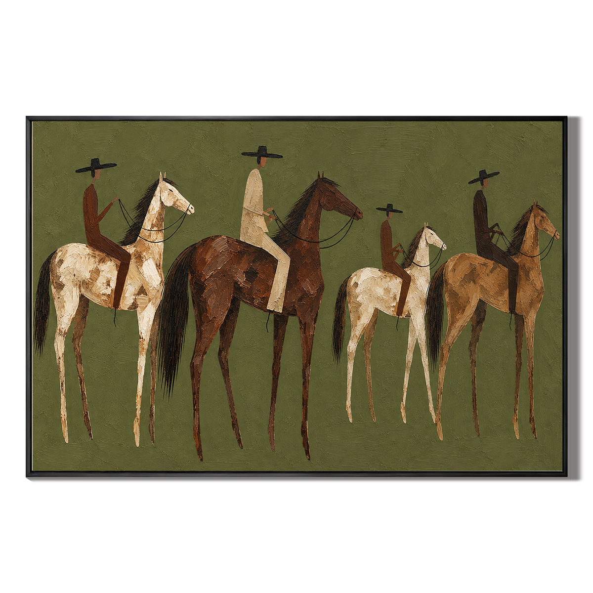 "Horizon Riders" – Olive Green Western Horsemen Impasto Oil Painting