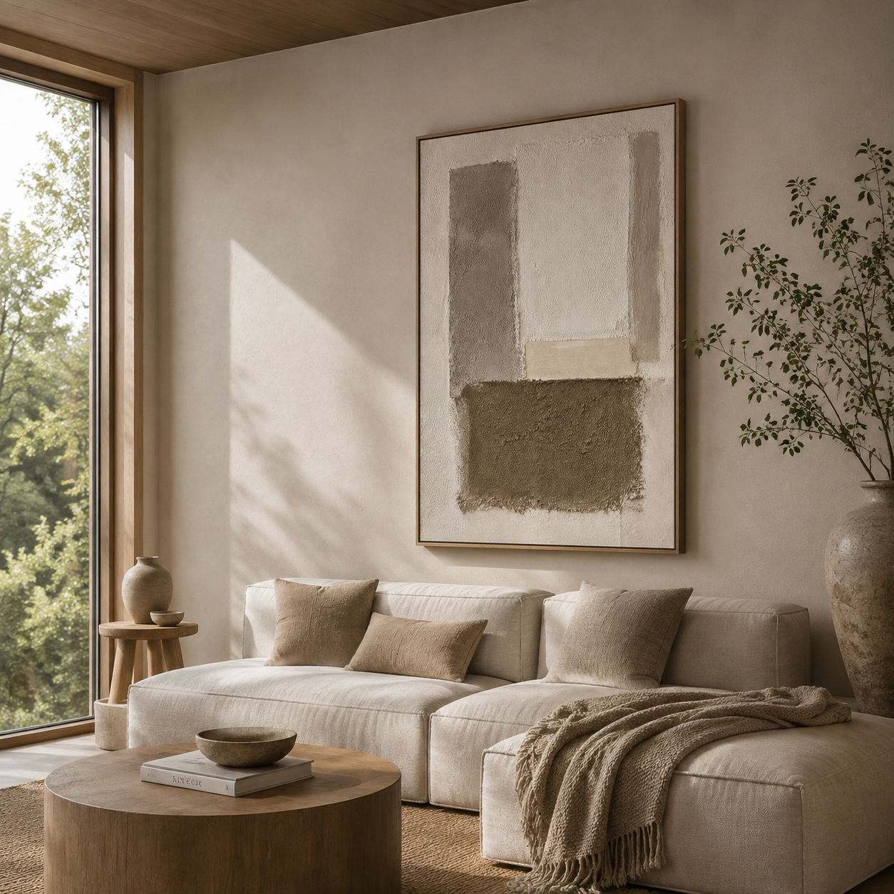 "Tranquil Foundations" – Wabi-Sabi Earth Tone Geometric Relief Painting