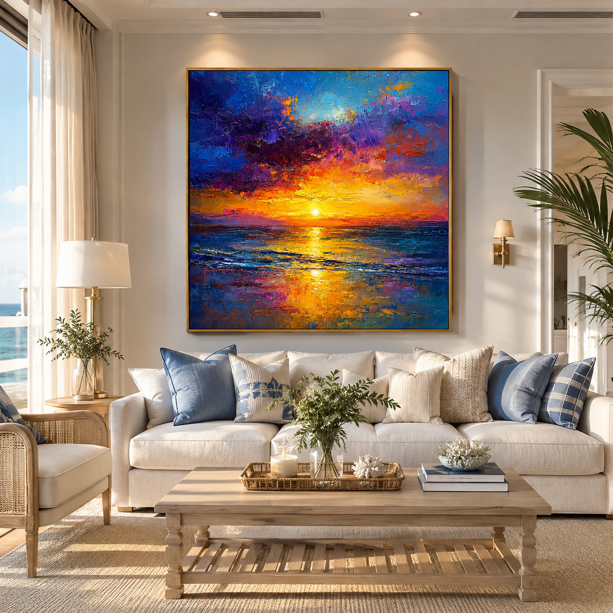 "Sunset Reverie" – Colorful Ocean Sunset Textured Oil Painting