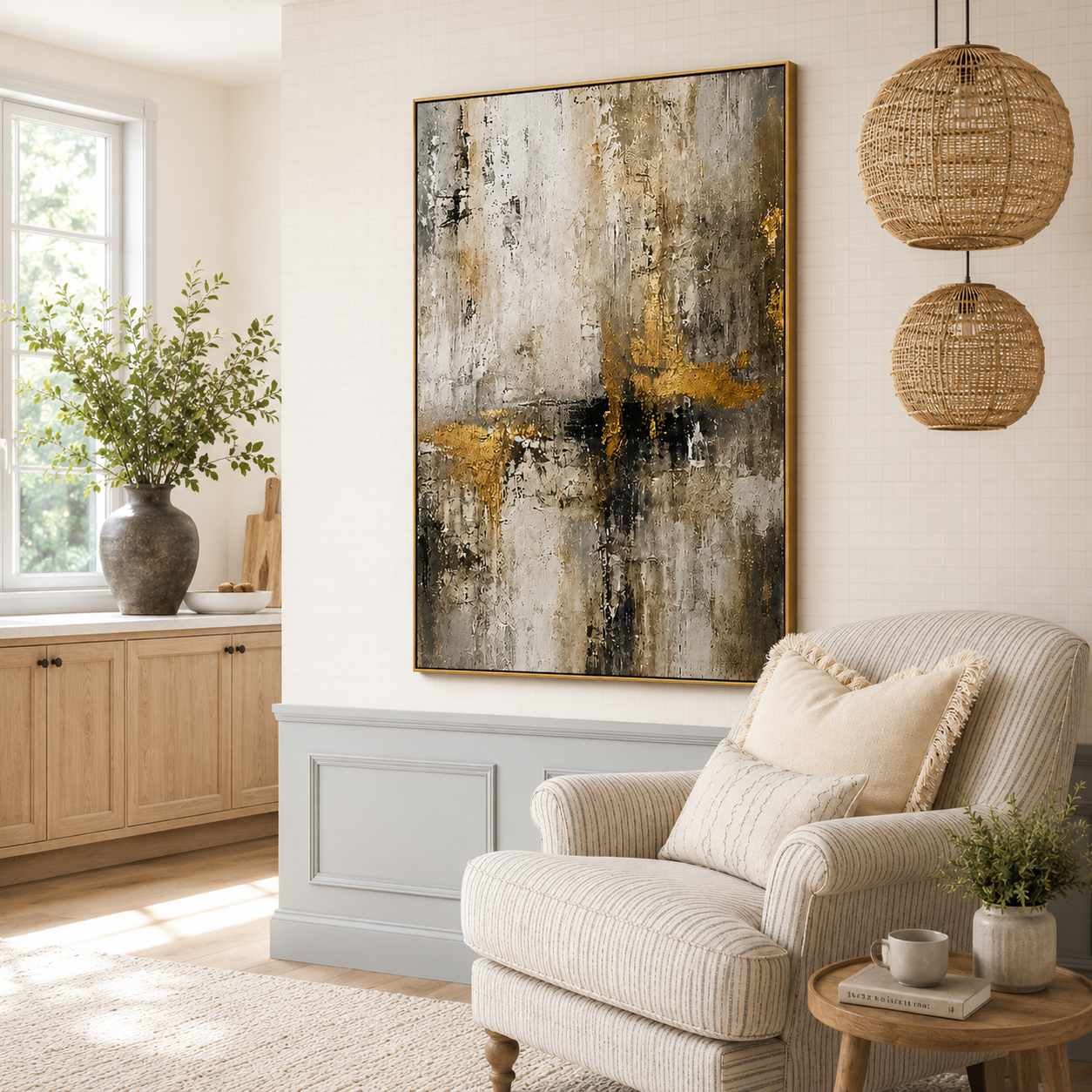 "Gilded Ruins" – Industrial Gold Gray Textured Abstract Painting