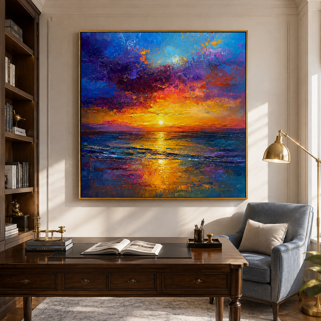 "Sunset Reverie" – Colorful Ocean Sunset Textured Oil Painting