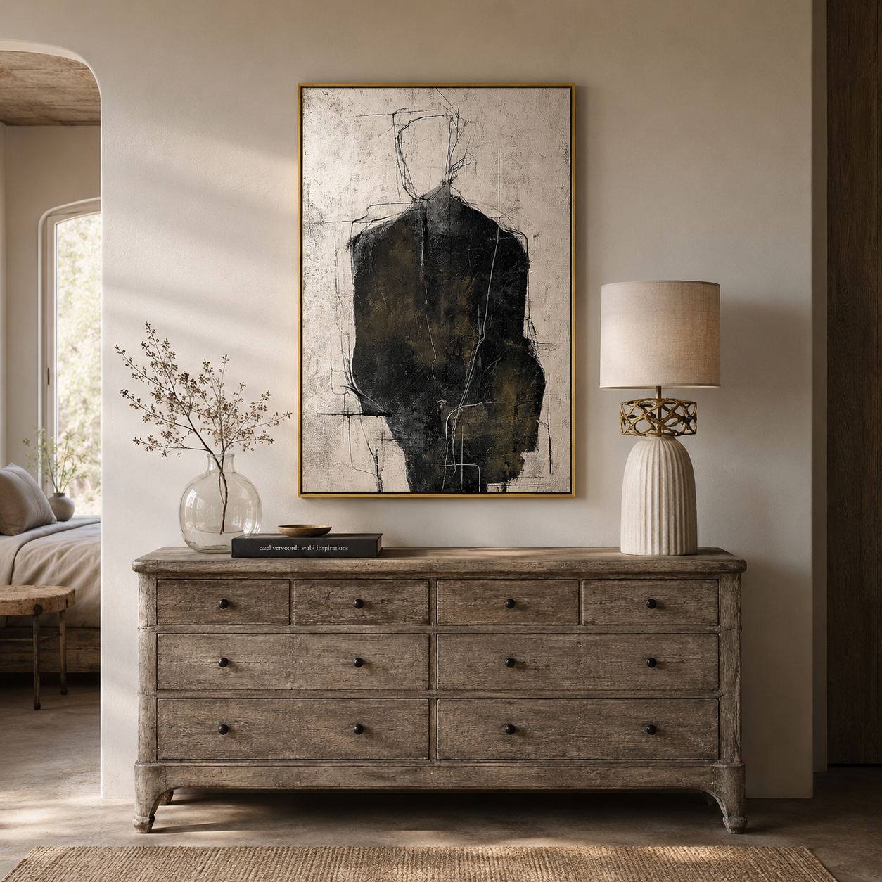 "The Quiet Figure" – Abstract Black Figure Portrait Textured Painting