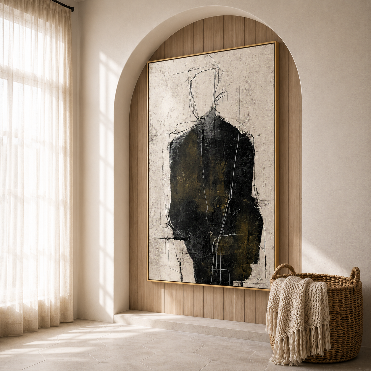 "The Quiet Figure" – Abstract Black Figure Portrait Textured Painting