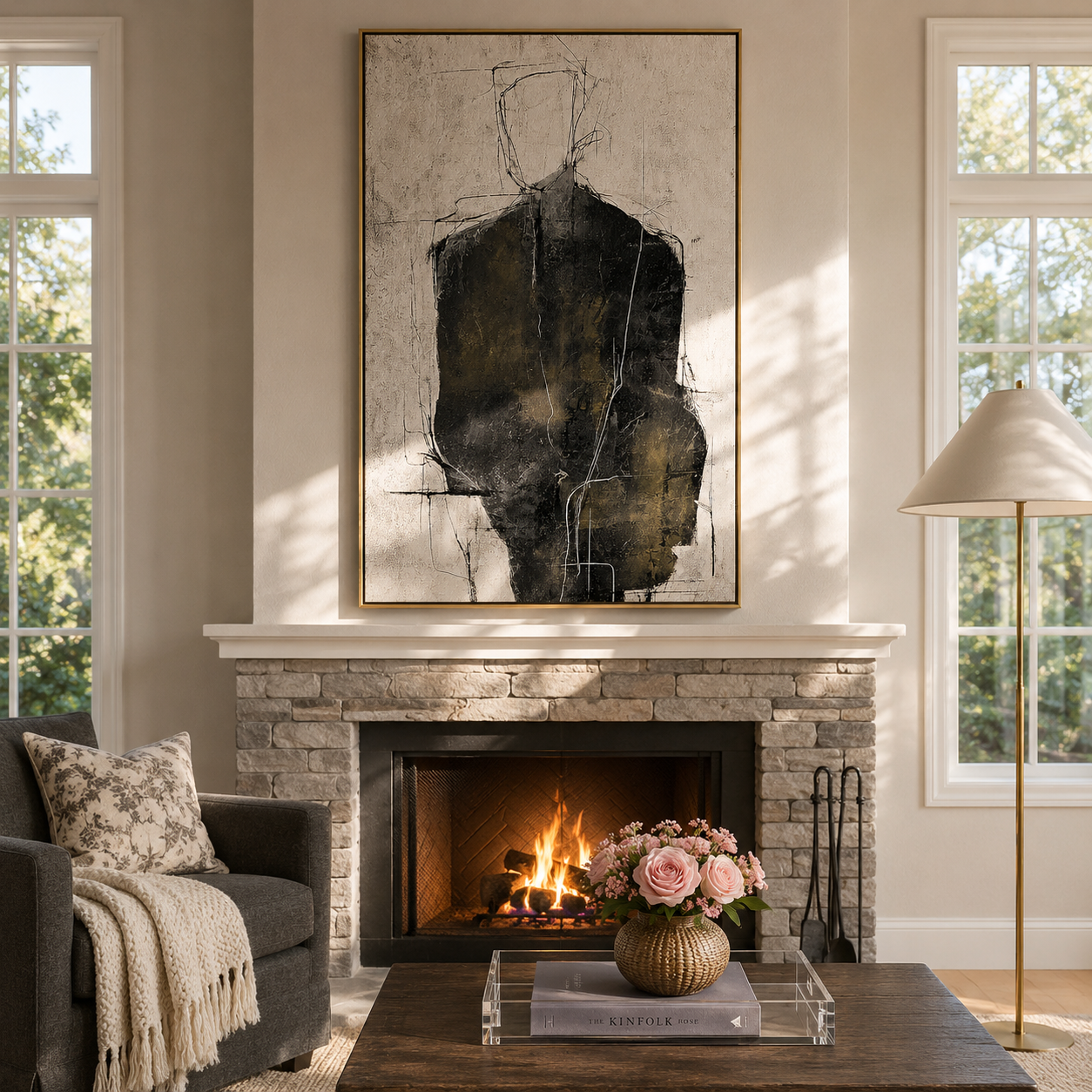 "The Quiet Figure" – Abstract Black Figure Portrait Textured Painting