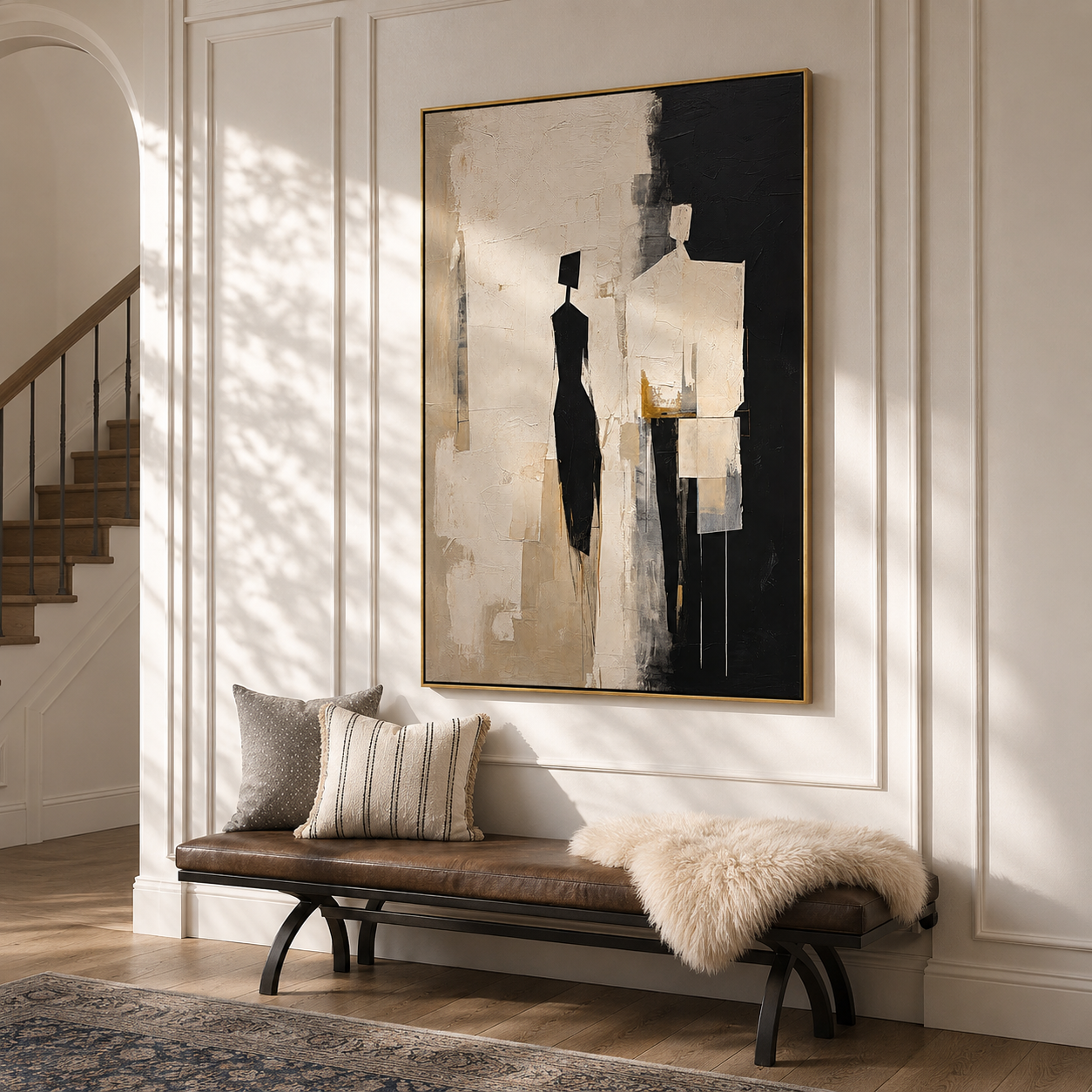 "Silent Companions" – Black White Abstract Figure Textured Painting