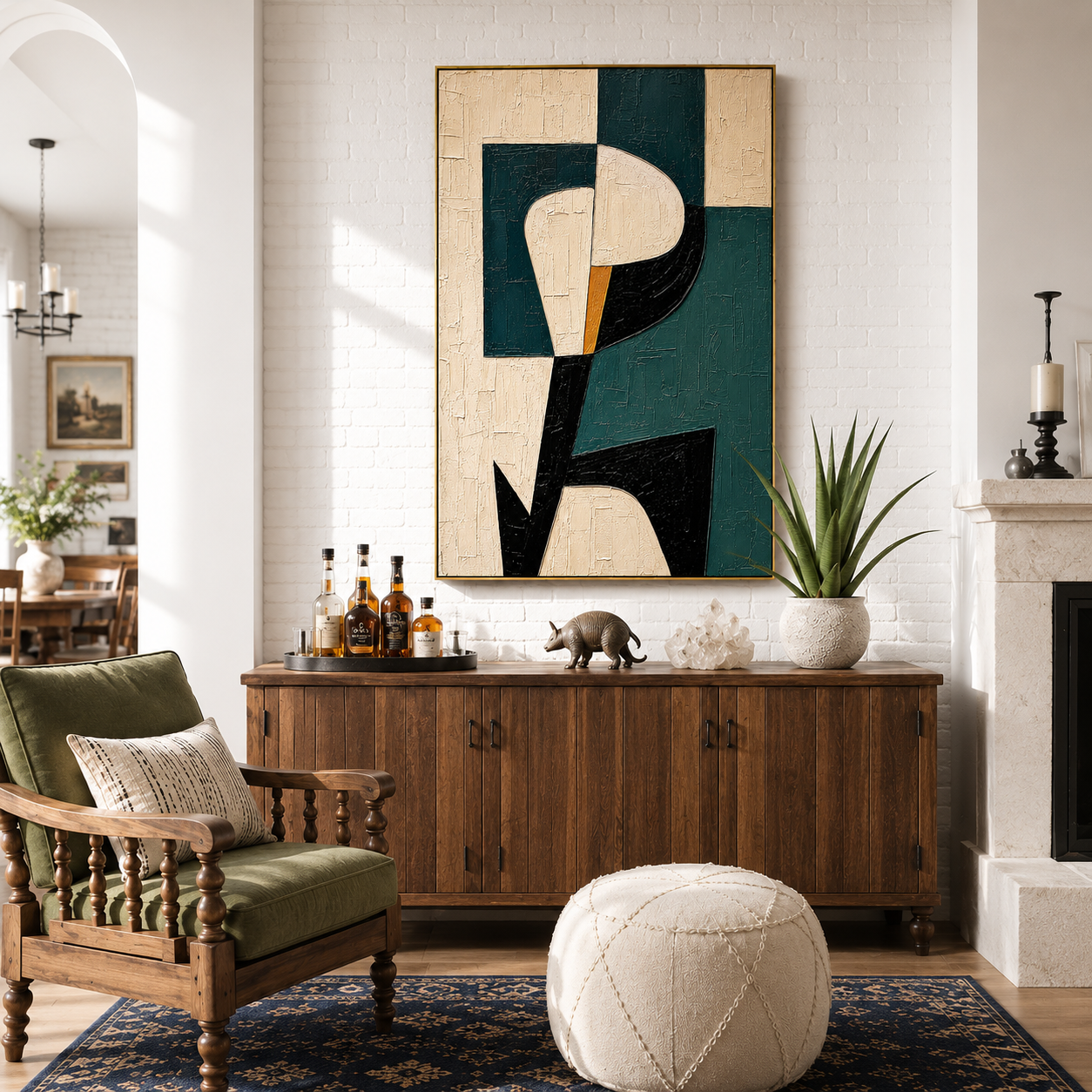 "Modern Muse" – Teal Black Geometric Figure Abstract Painting