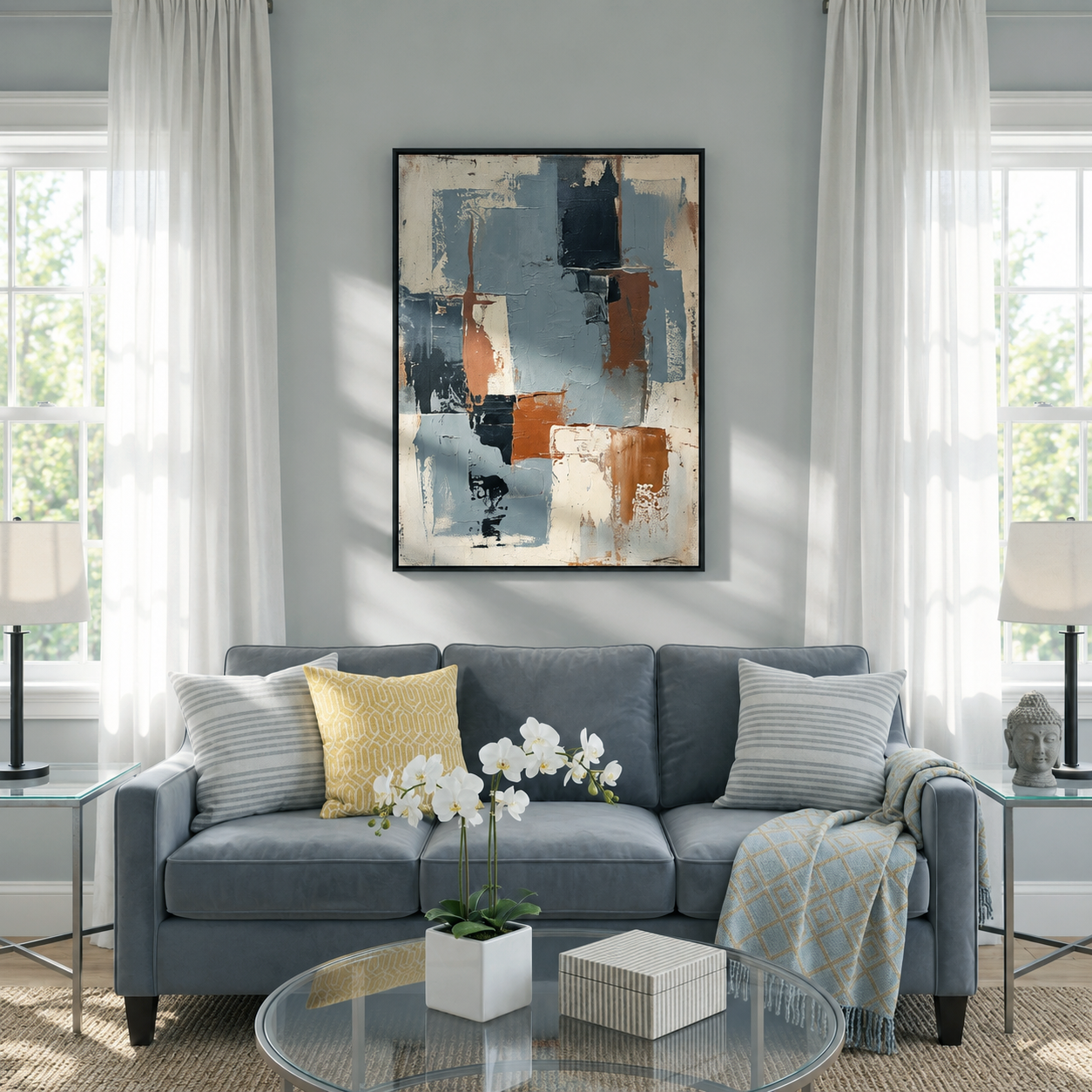 "Balanced Forms" – Blue Rust Geometric Abstract Painting