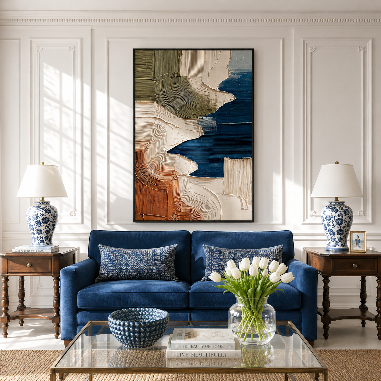 "Tidal Terrains" – Blue Terracotta Textured Abstract Painting