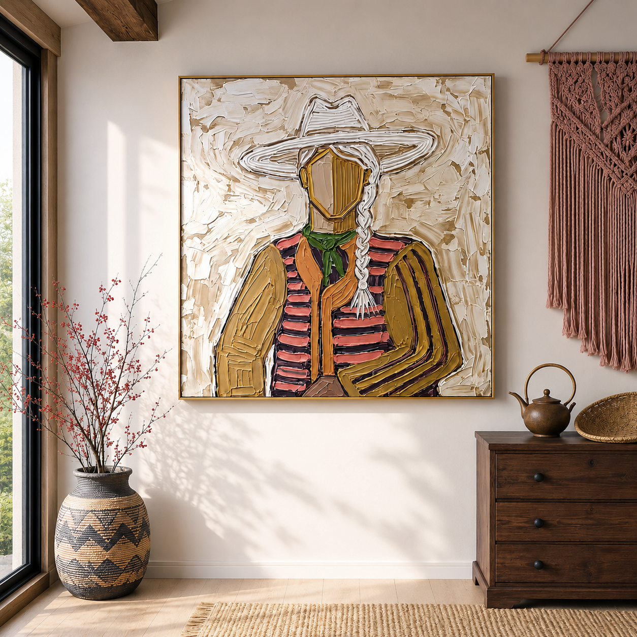 "Braided Cowgirl" – Vintage Western Woman Textured Oil Painting