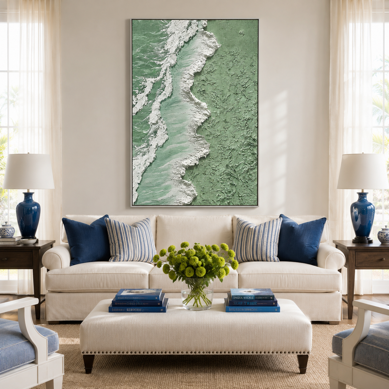 "Seafoam Shoreline" – Green Coastal Textured Abstract Painting