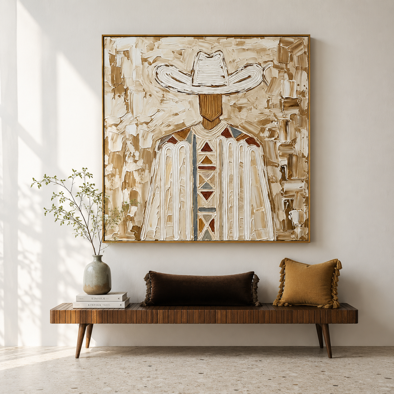 "Desert Sentinel" – Western Cowboy Textured Oil Painting in Warm Earth Tones