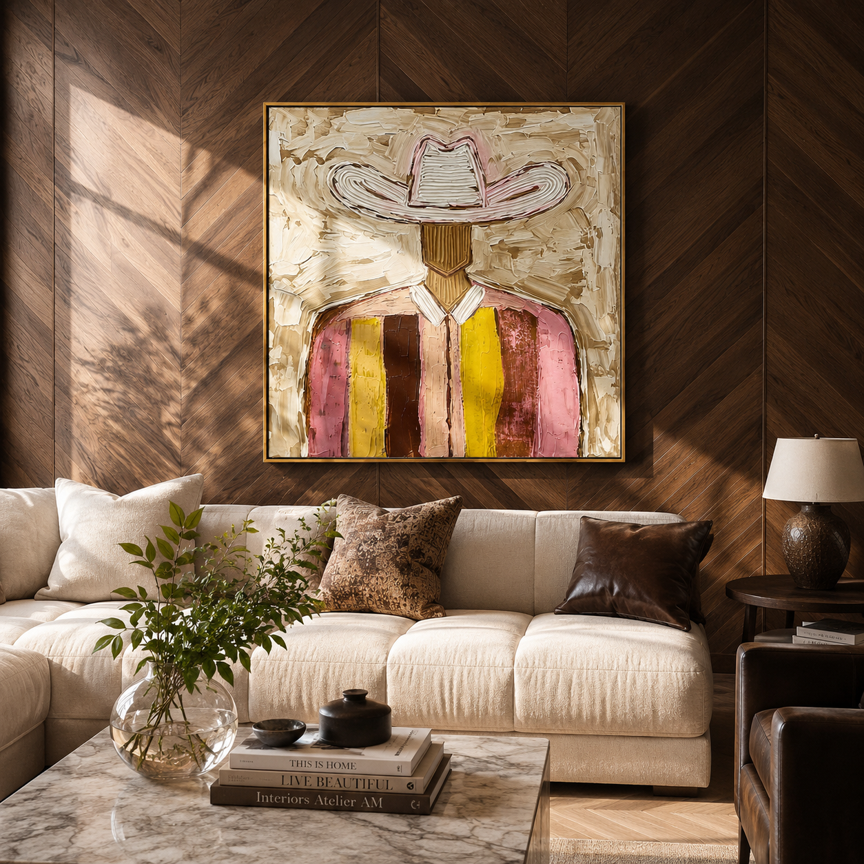 "Rose Frontier" – Vintage Western Cowboy Textured Oil Painting