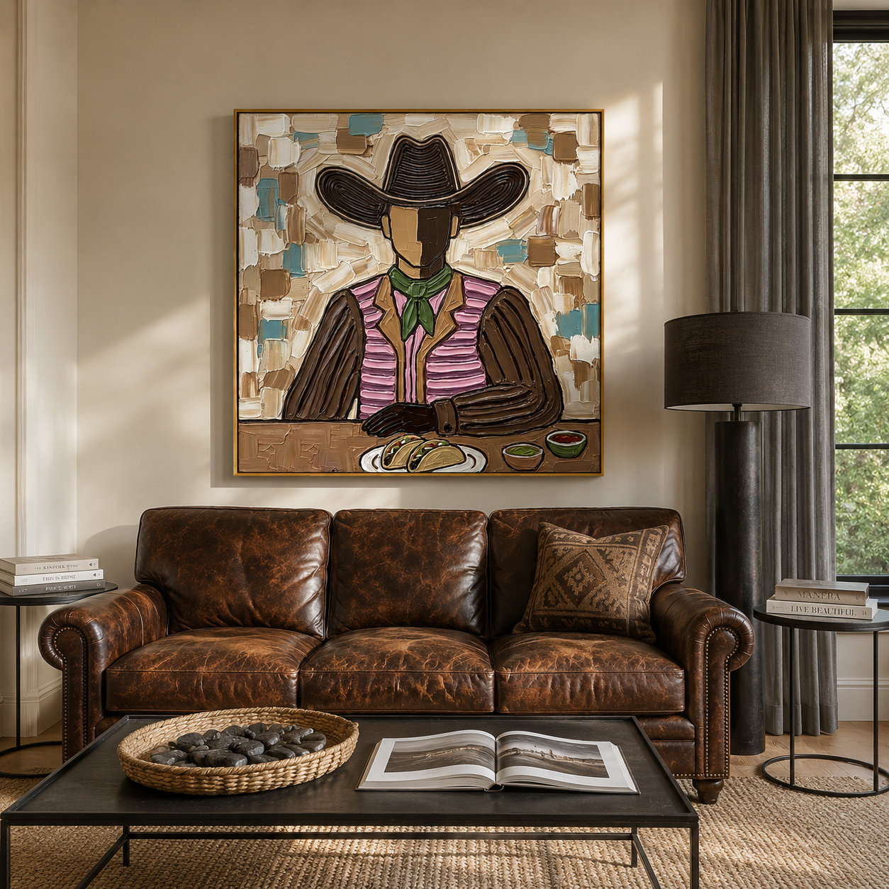 "Taco Cowboy" – Vintage Mexican Cowboy Textured Oil Painting
