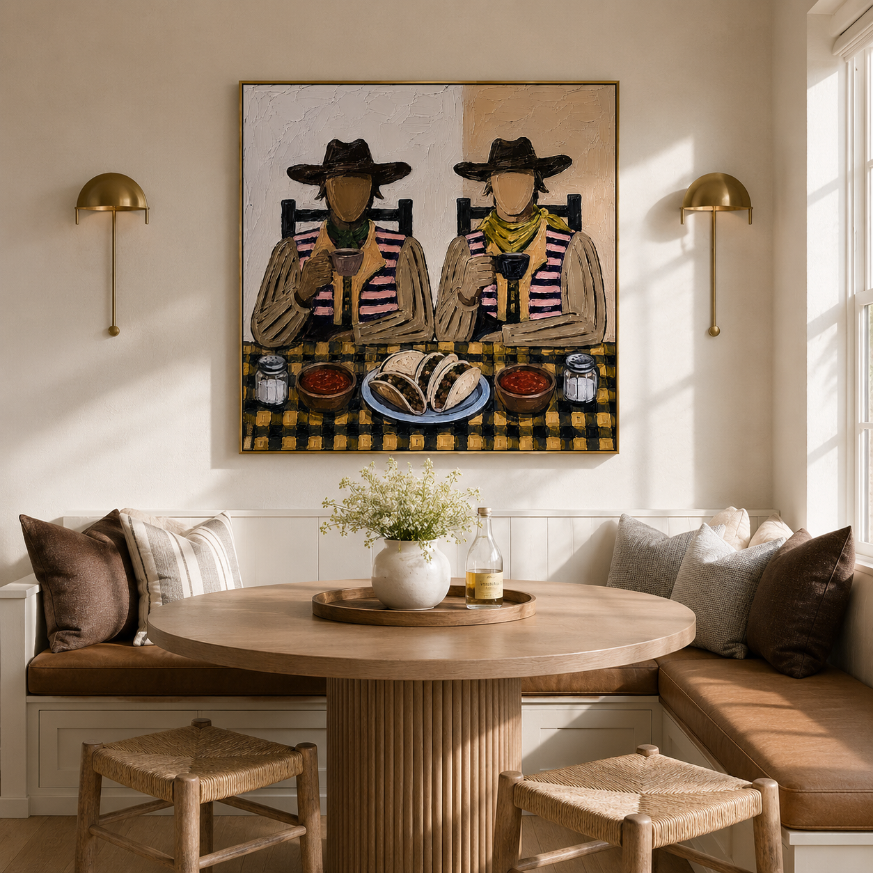 "Taco Companions" – Vintage Western Dining Textured Oil Painting
