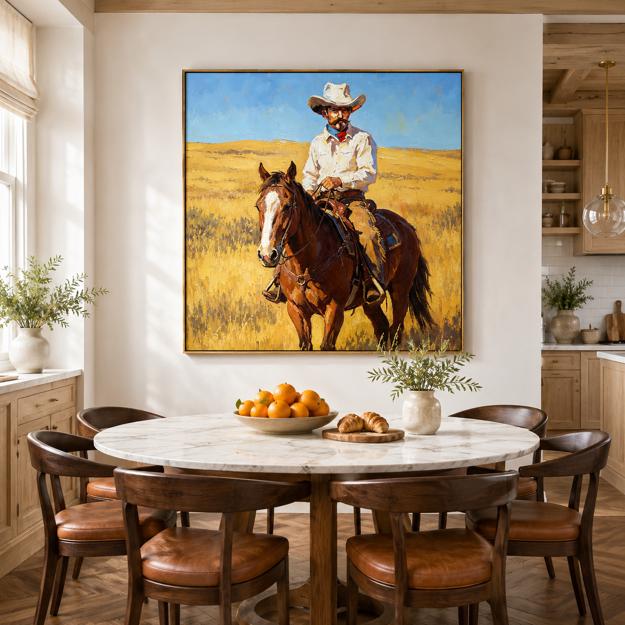 "Prairie Rider" – Western Cowboy Horse Oil Painting in Golden Grassland