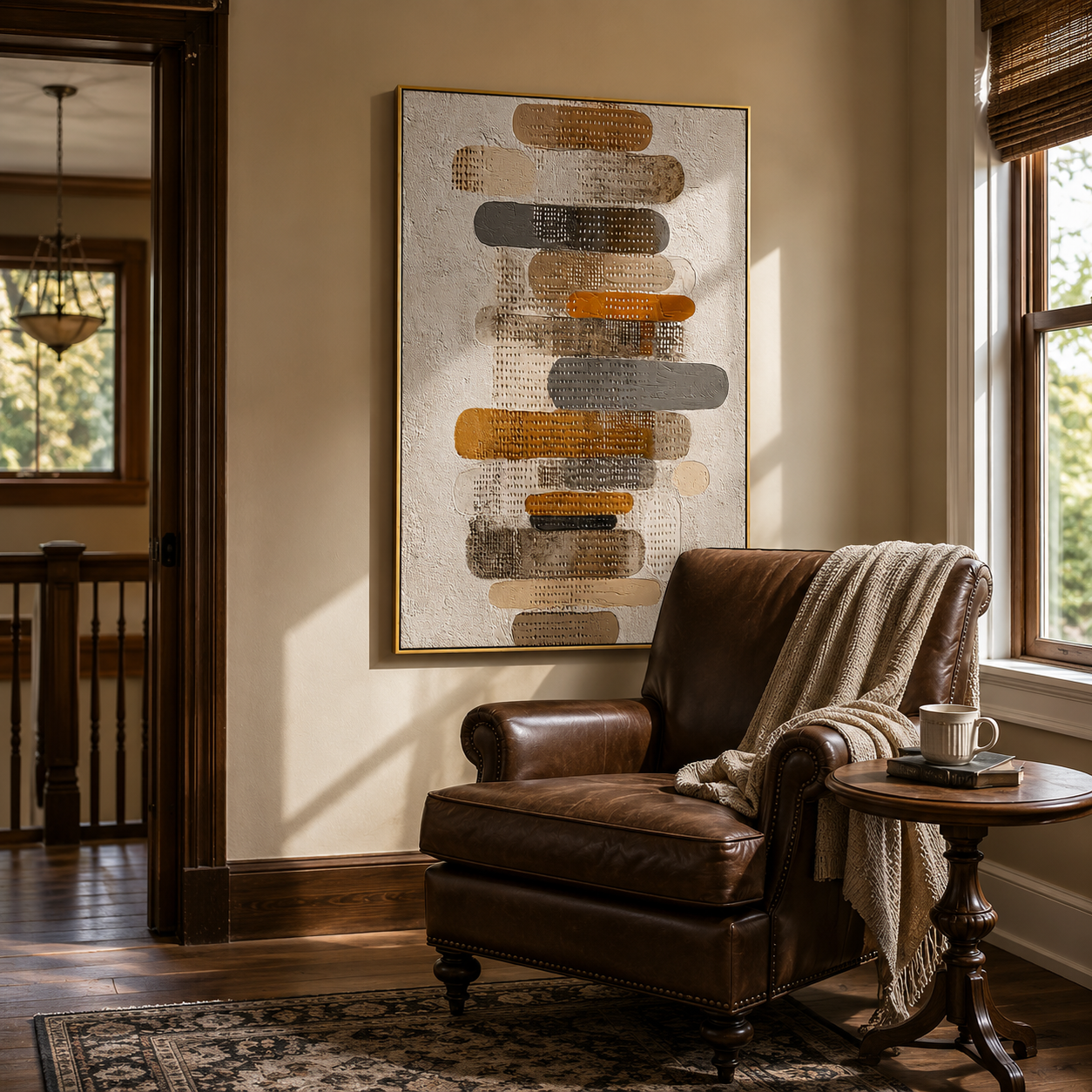 “Stacked Silence” – Neutral Geometric Wabi Sabi Impasto Oil Painting