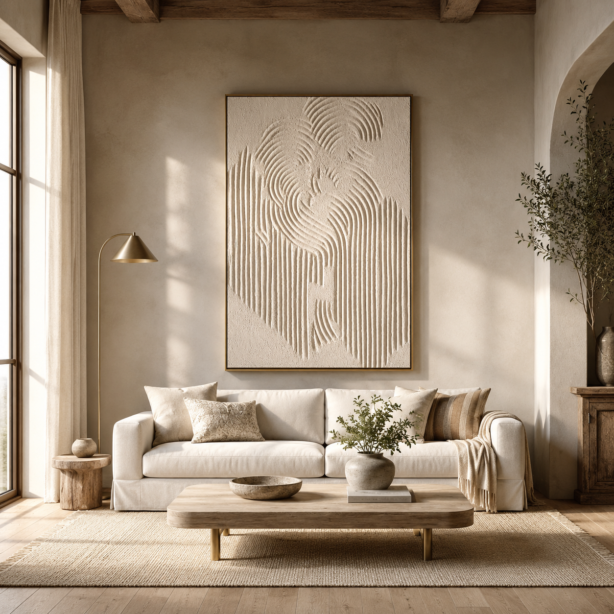 “Silent Arches” – White Wabi Sabi Textured Abstract Oil Painting