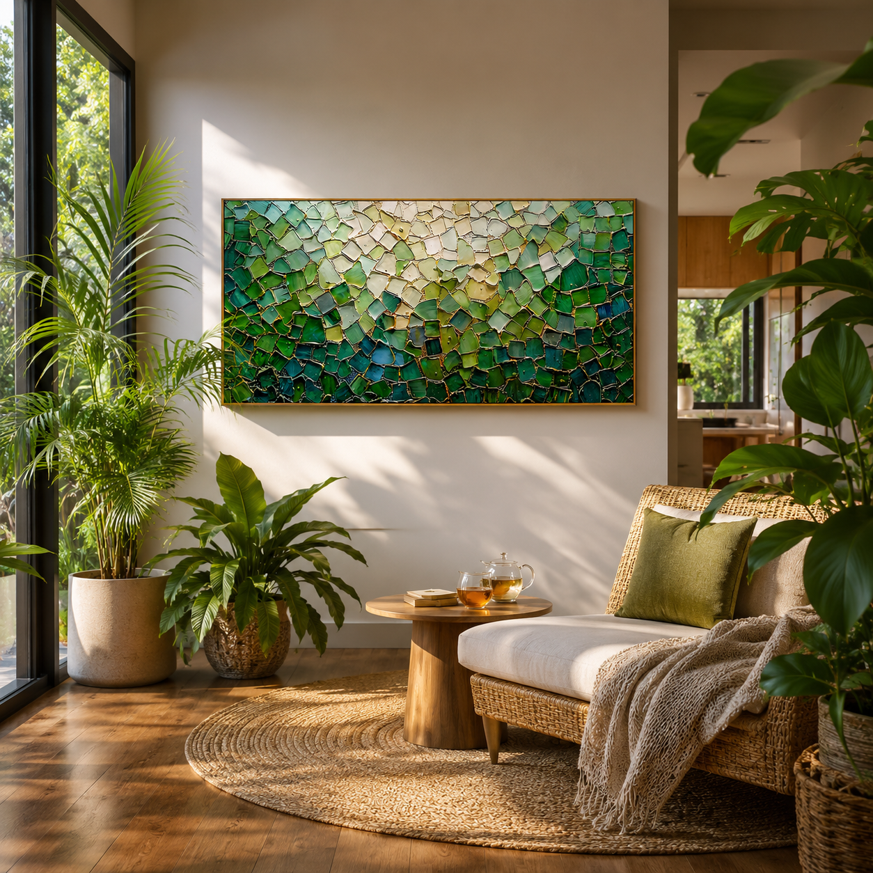 “Emerald Fragments” – Green Mosaic Abstract Impasto Oil Painting