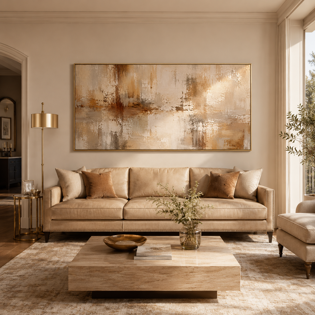 “Aged Radiance” – Warm Neutral Wabi Sabi Abstract Oil Painting