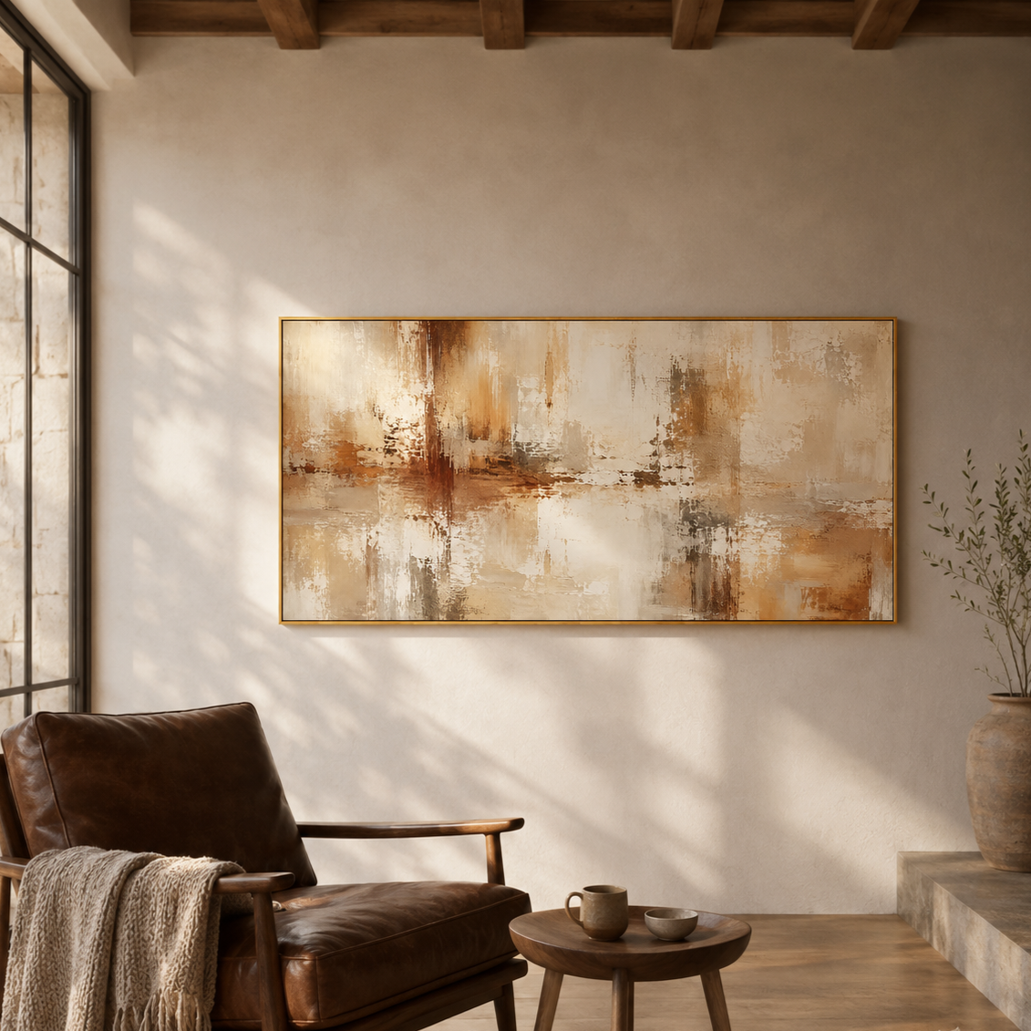 “Aged Radiance” – Warm Neutral Wabi Sabi Abstract Oil Painting