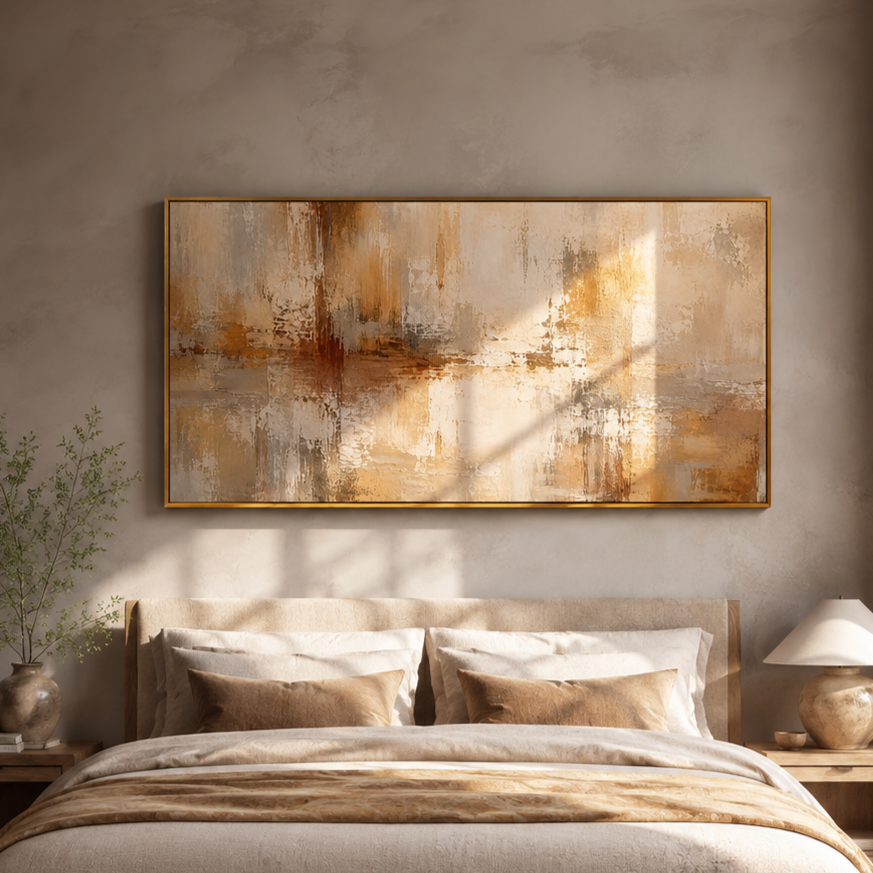 “Aged Radiance” – Warm Neutral Wabi Sabi Abstract Oil Painting
