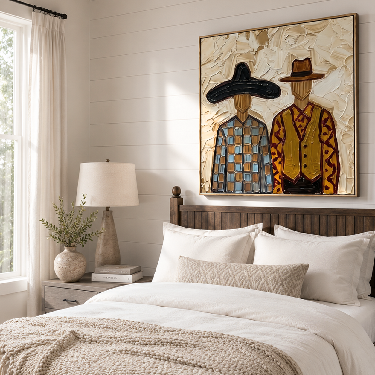 “Ranchside Brothers” – Vintage Western Cowboy Textured Oil Painting