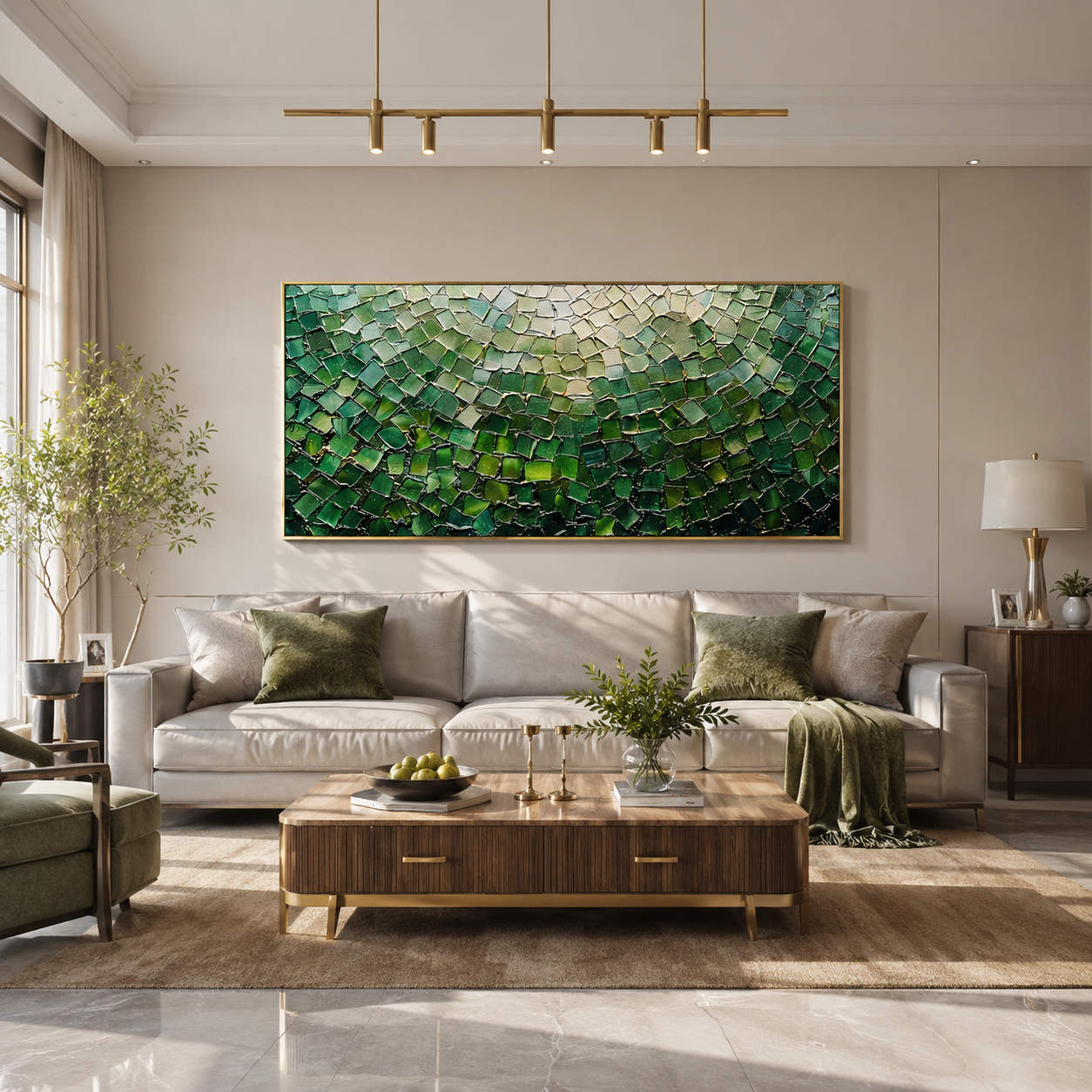 “Emerald Mosaic Light” – Green Abstract Impasto Oil Painting