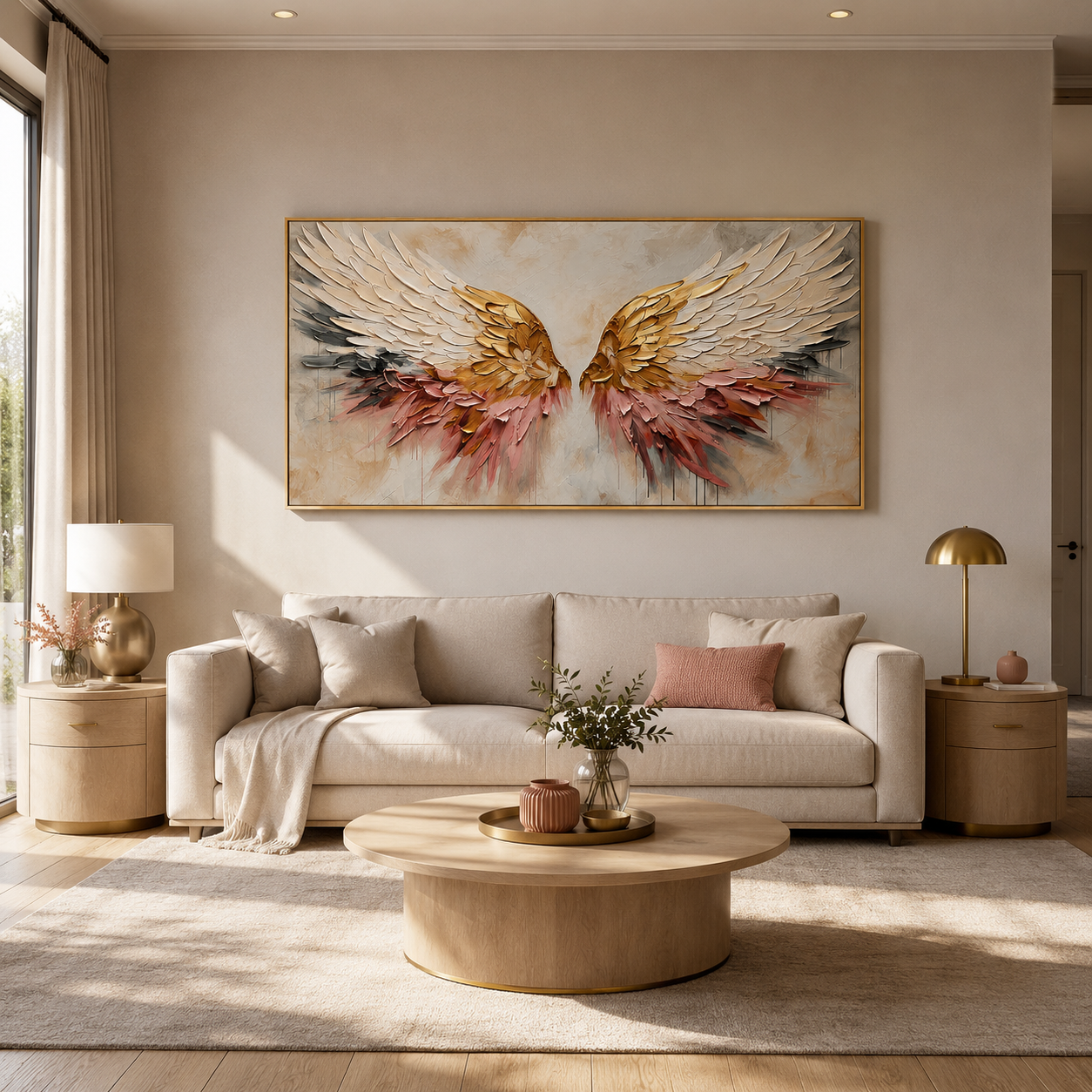 “Wings of Grace” – Gold White Angel Wings Impasto Oil Painting