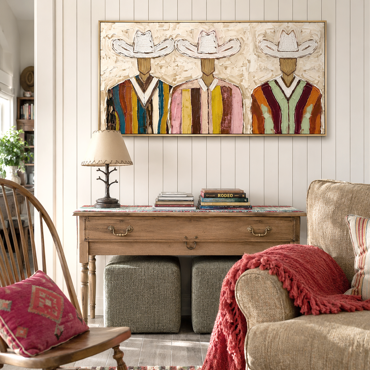 “Desert Fellowship” – Colorful Western Cowboy Impasto Oil Painting