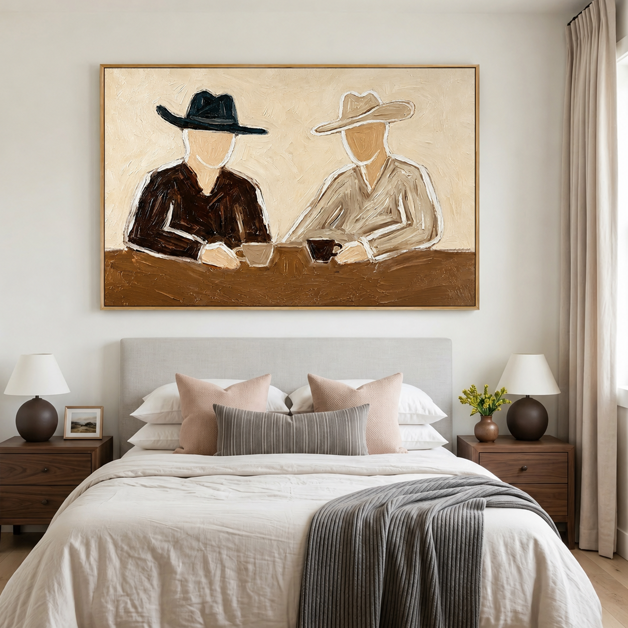 “Coffee at Sundown” – Minimal Western Cowboy Impasto Oil Painting