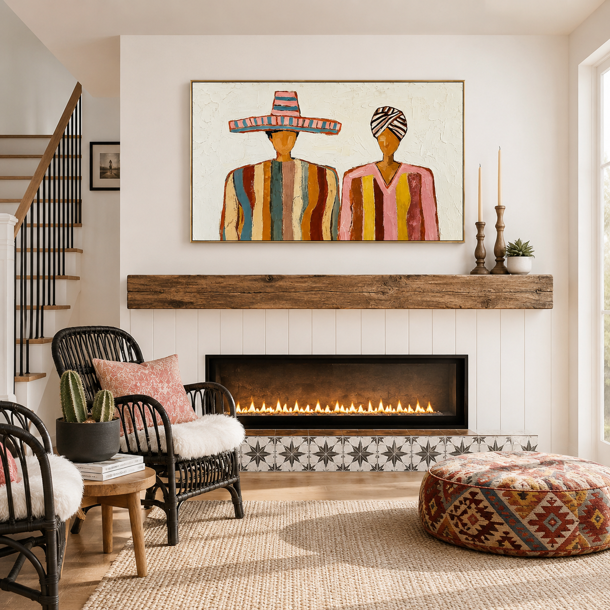 “Fiesta Companions” – Colorful Mexican Folk Impasto Oil Painting