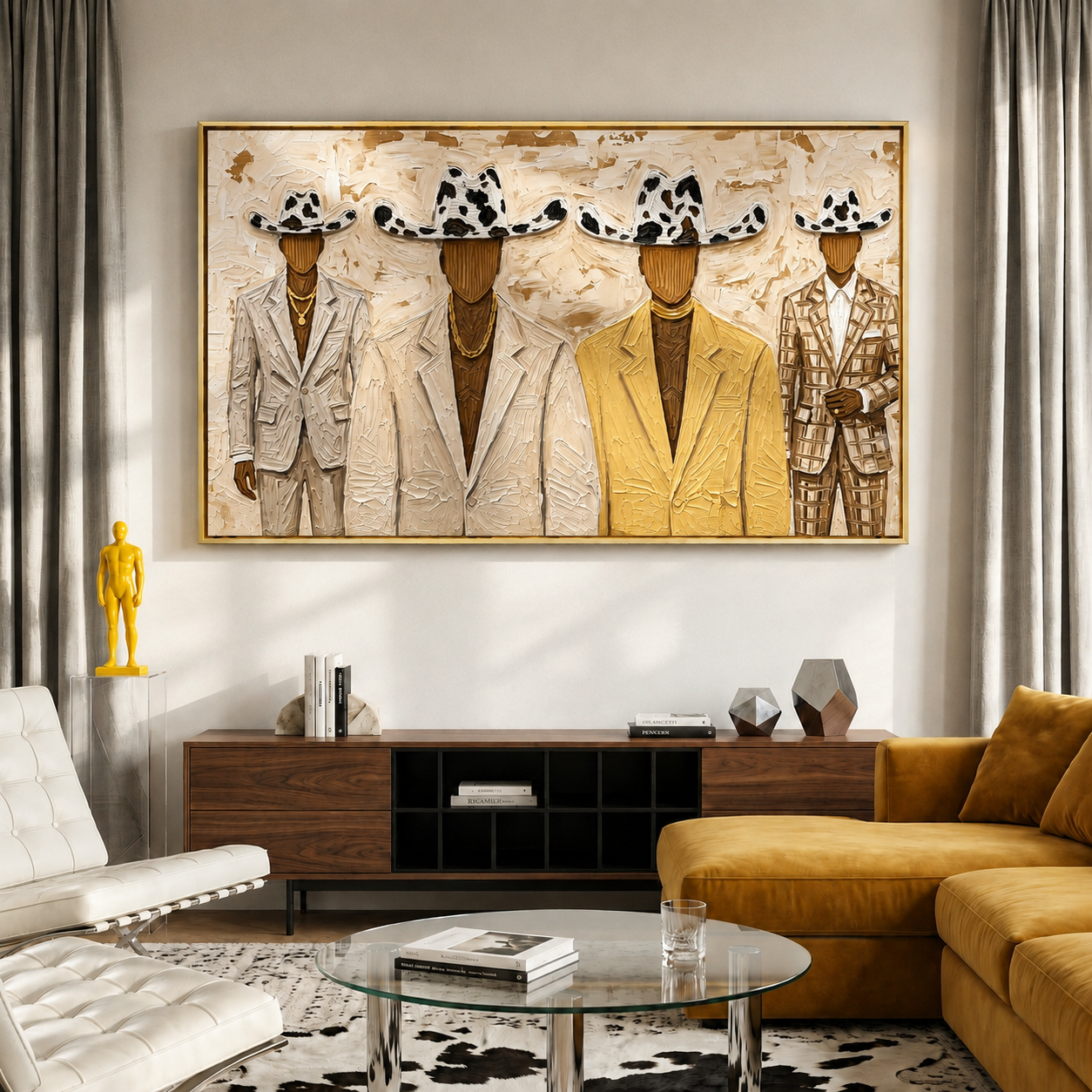 “The Gilded Ranchmen” – Western Cowboy Suit Impasto Oil Painting