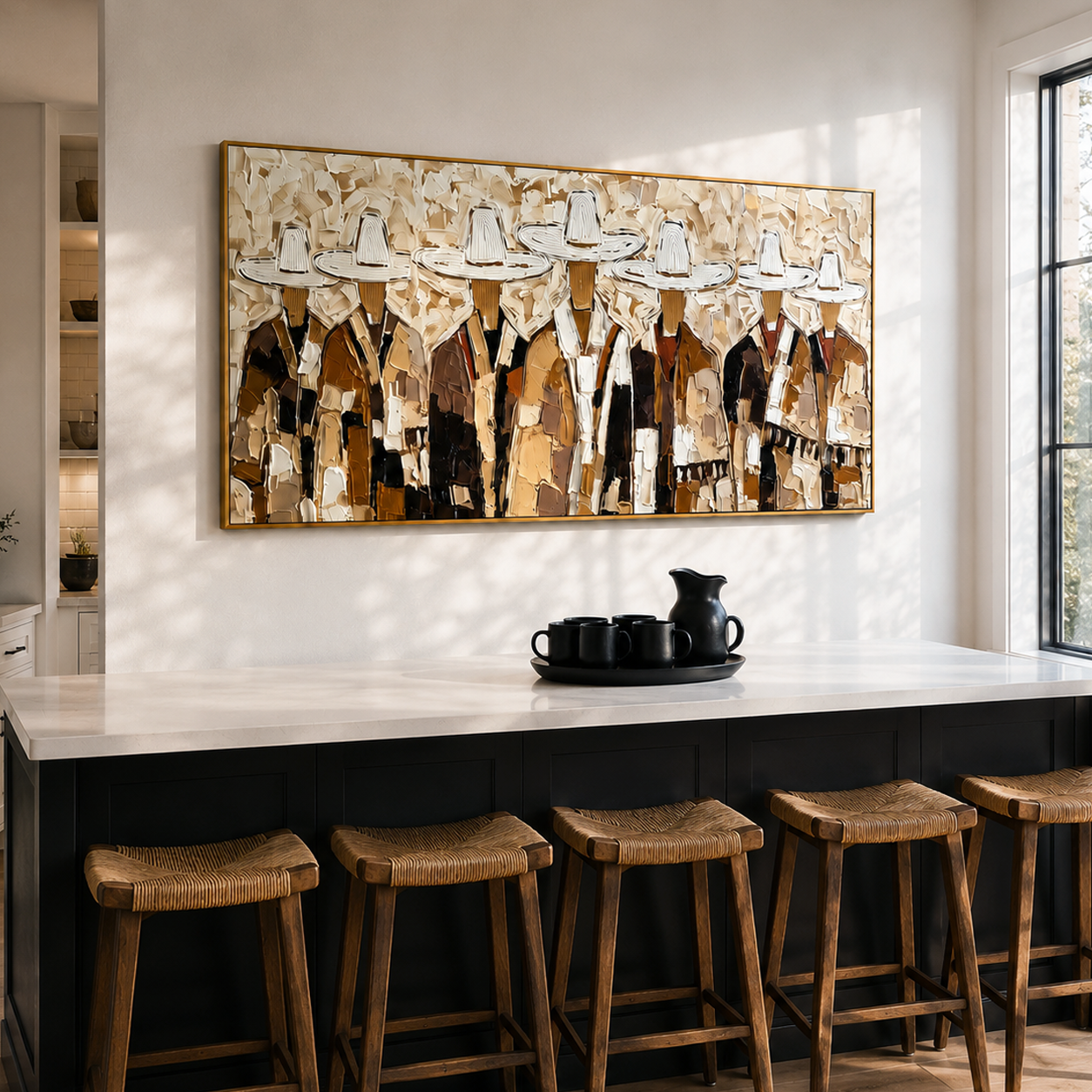 “Frontier Assembly” – Rustic Western Cowboy Group Impasto Oil Painting