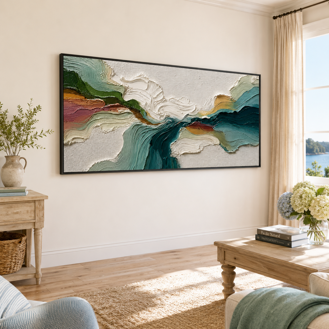 “Tidal Reverie” – Textured Teal Abstract Landscape Oil Painting