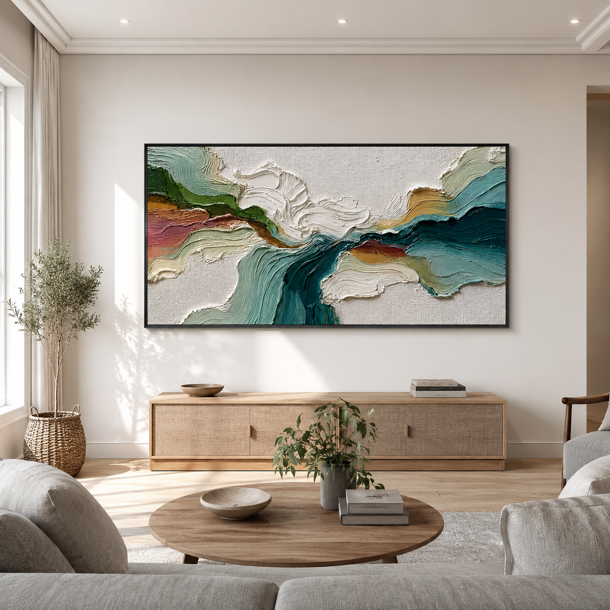 “Tidal Reverie” – Textured Teal Abstract Landscape Oil Painting