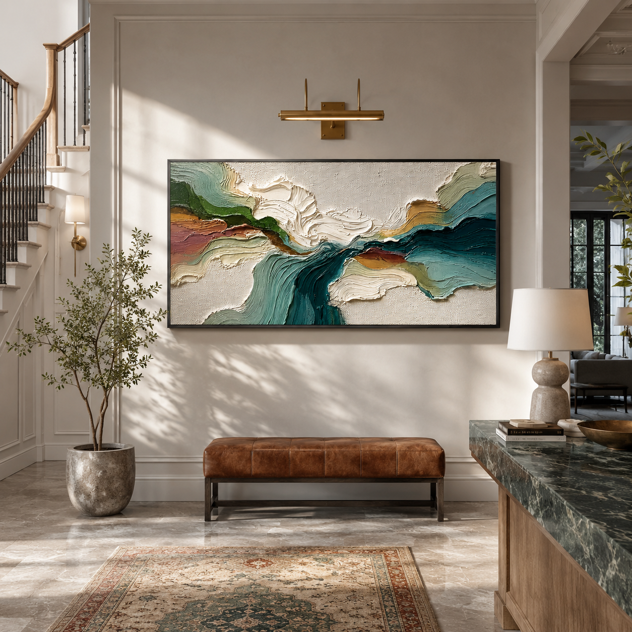 “Tidal Reverie” – Textured Teal Abstract Landscape Oil Painting