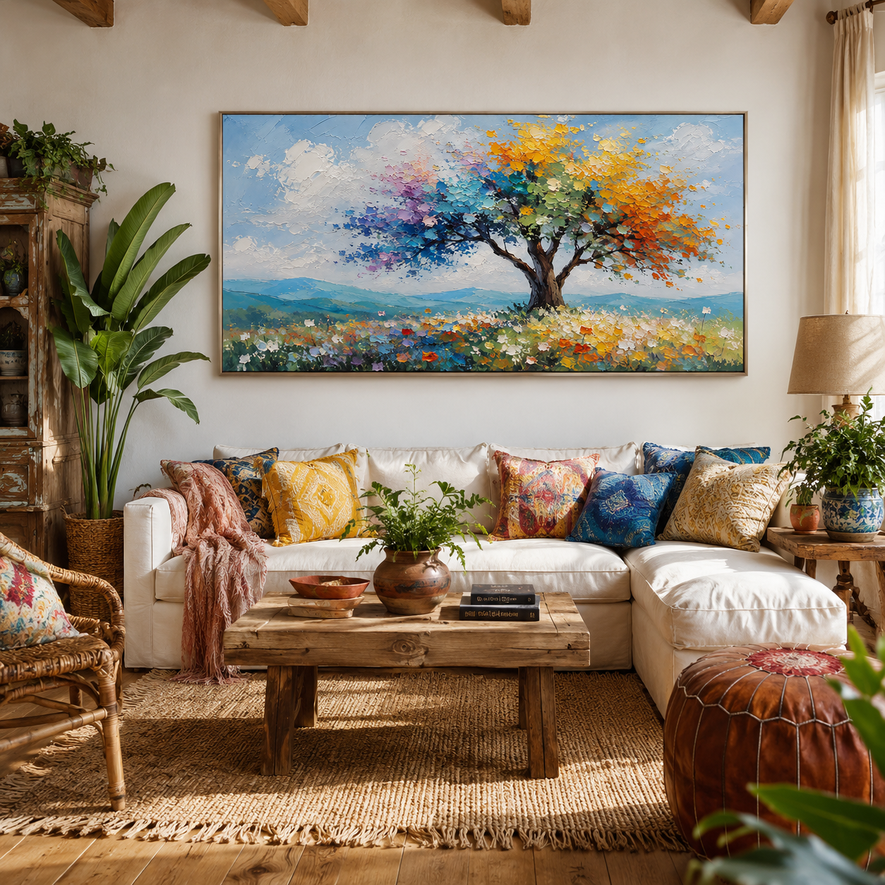 “Seasons in Bloom” – Colorful Tree Landscape Oil Painting
