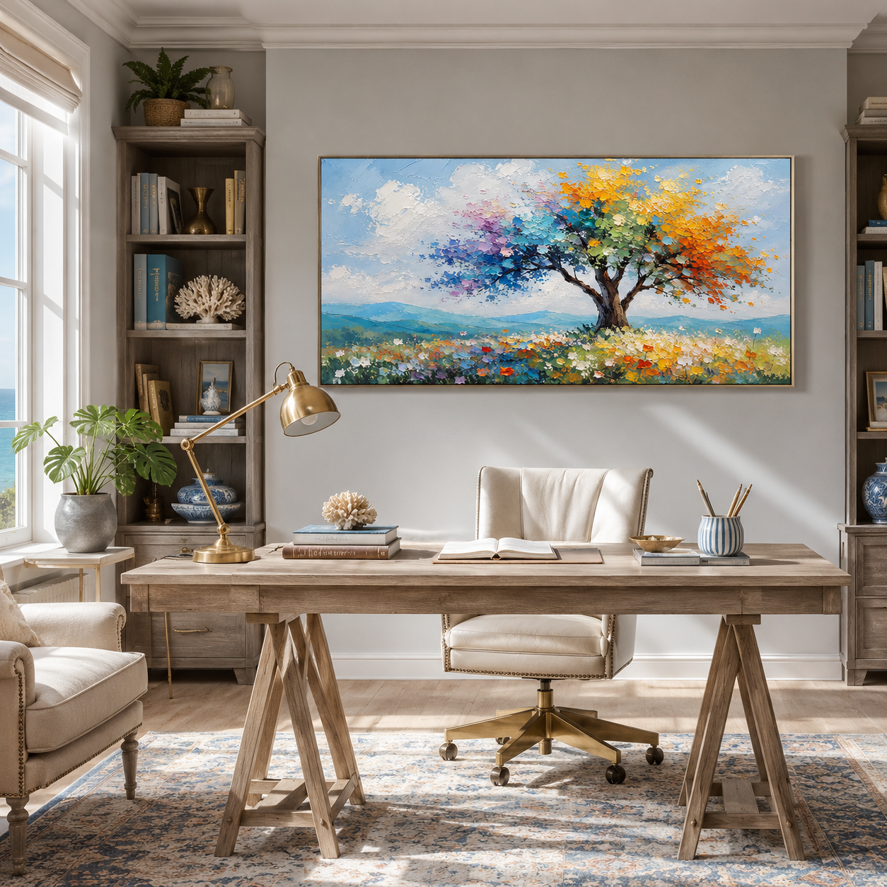 “Seasons in Bloom” – Colorful Tree Landscape Oil Painting