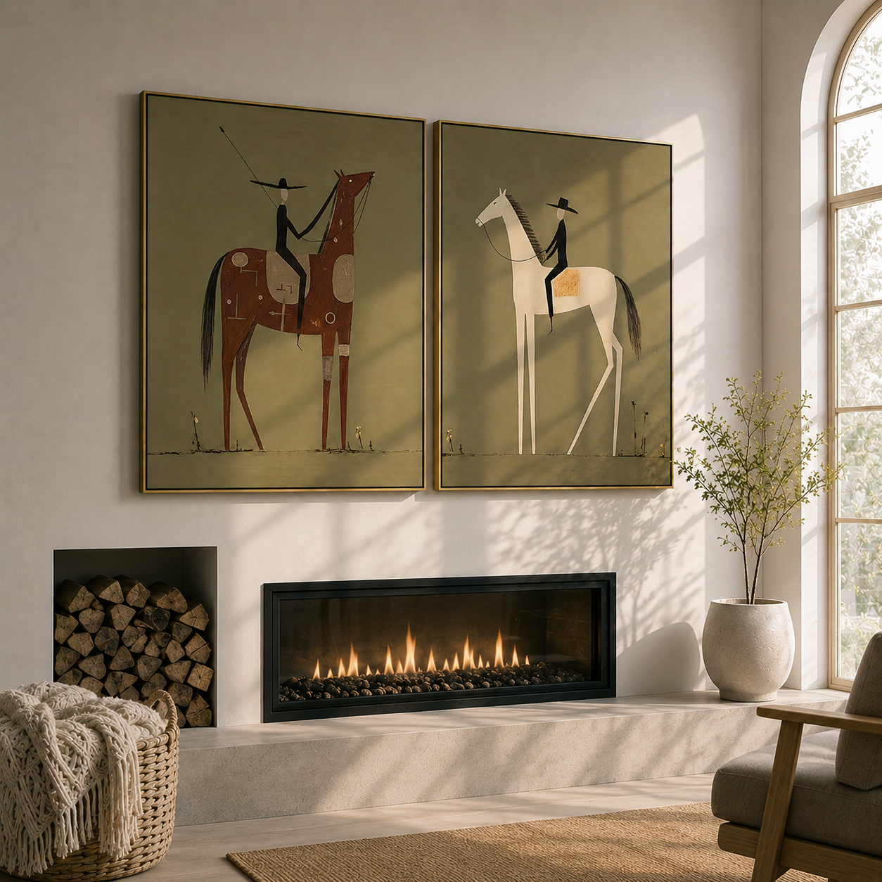 “Prairie Pilgrims” – Primitive Equestrian Oil Painting Set