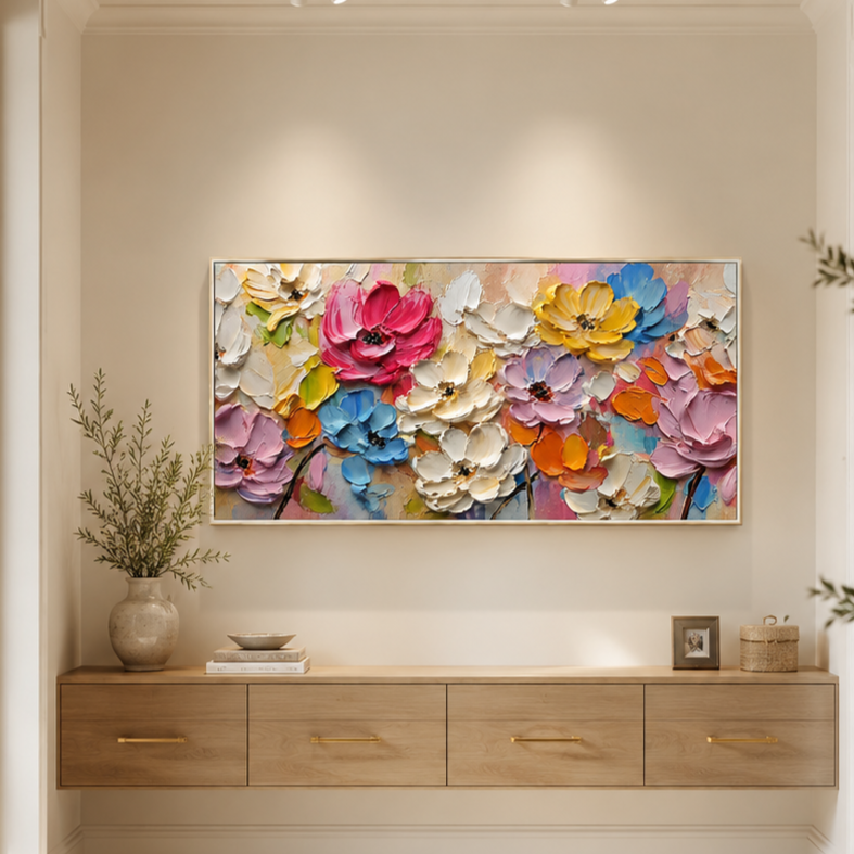 “Garden Jubilee” – Colorful Textured Floral Oil Painting