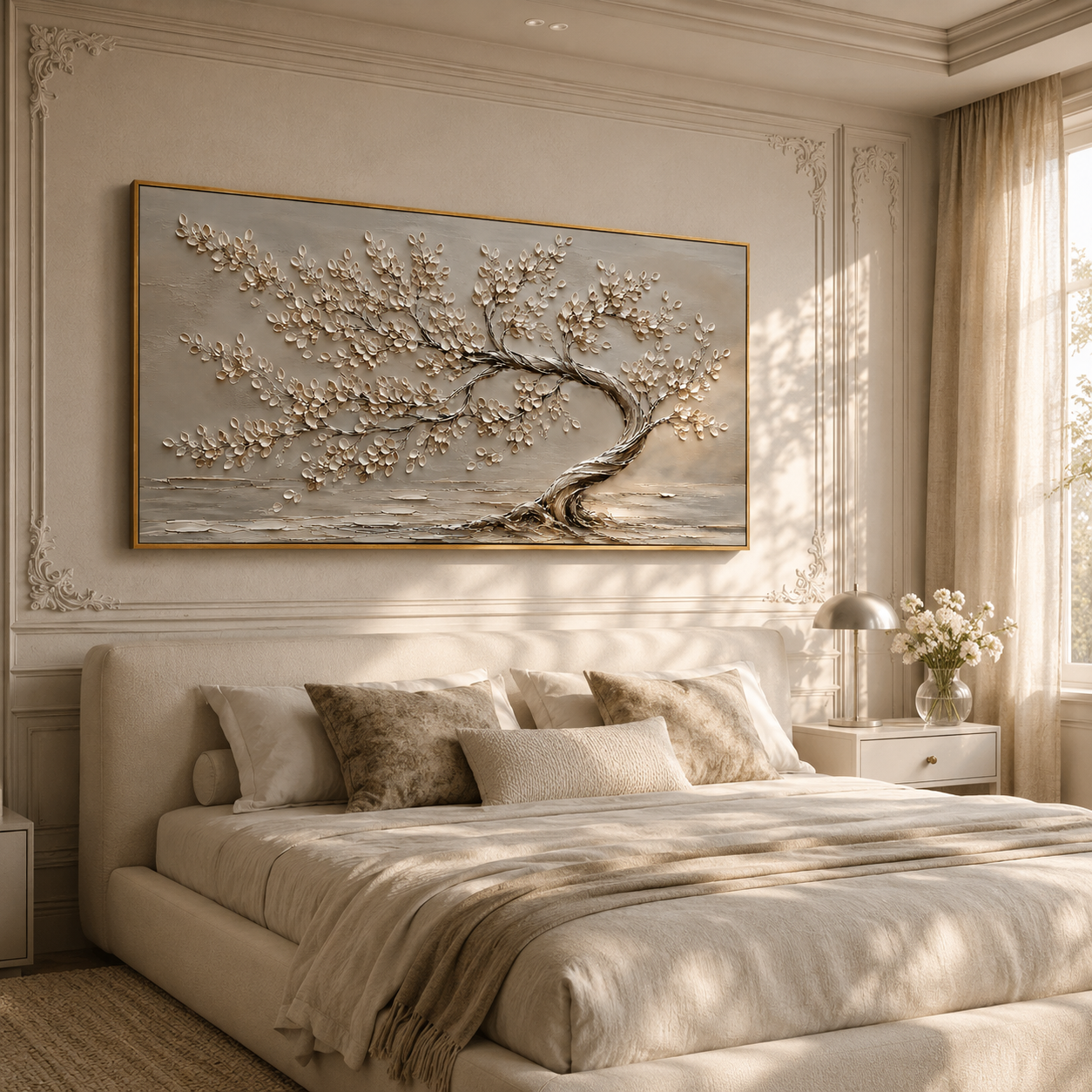 "Windswept Serenity" – Wabi-Sabi Neutral Textured Tree Oil Painting