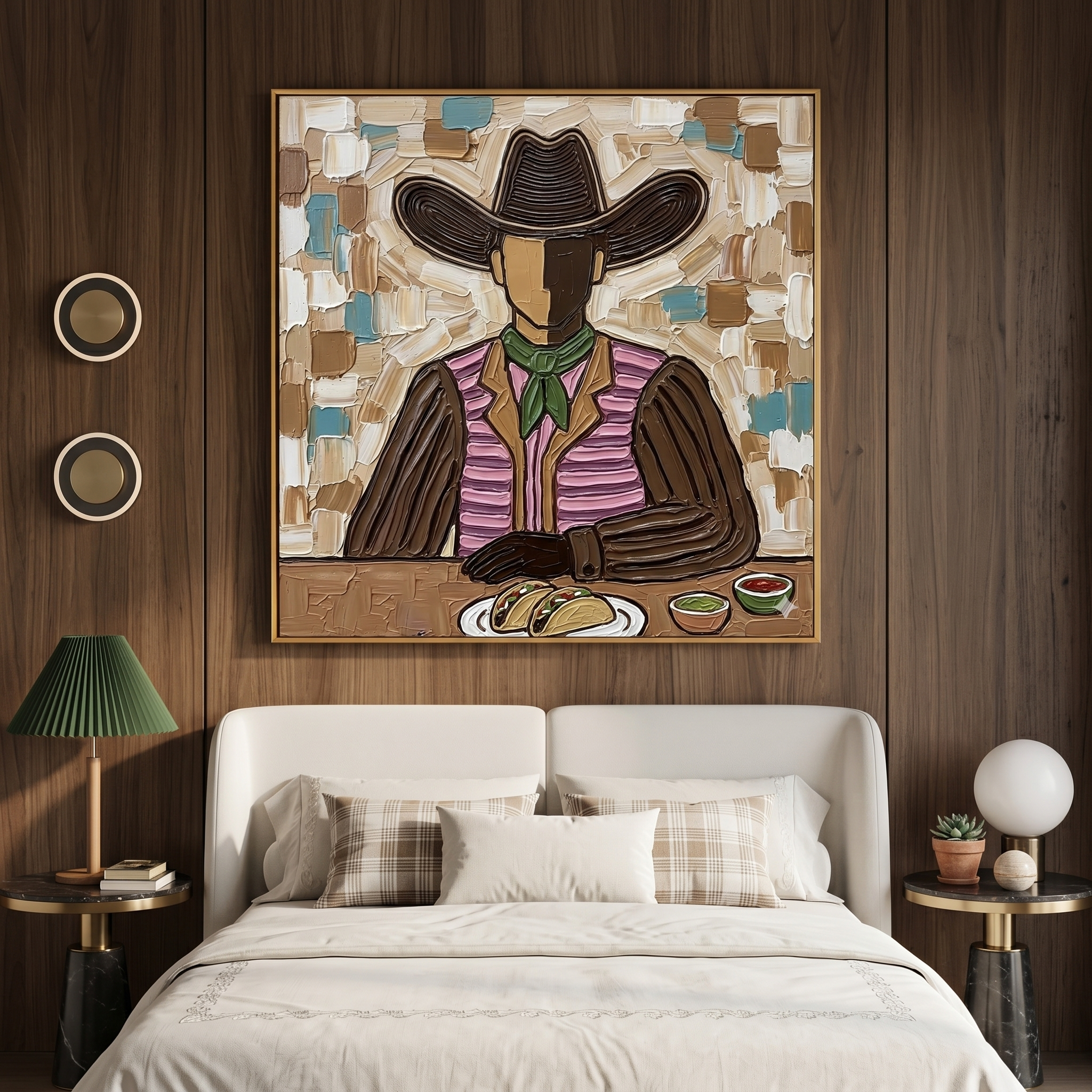 "Taco Cowboy" – Vintage Mexican Cowboy Textured Oil Painting