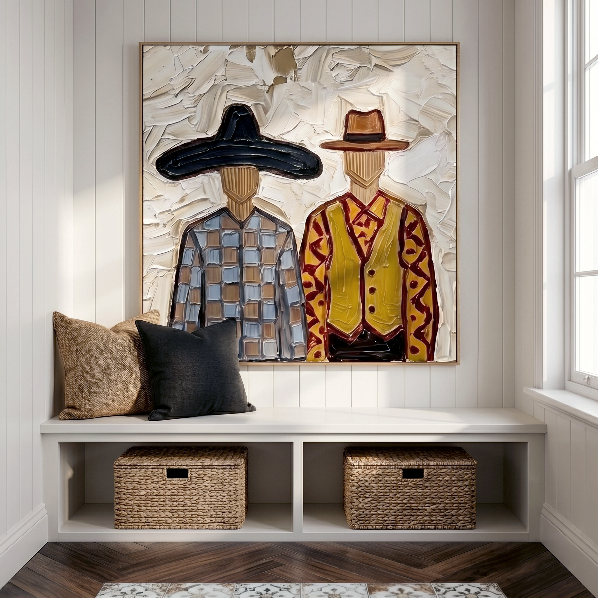 “Ranchside Brothers” – Vintage Western Cowboy Textured Oil Painting