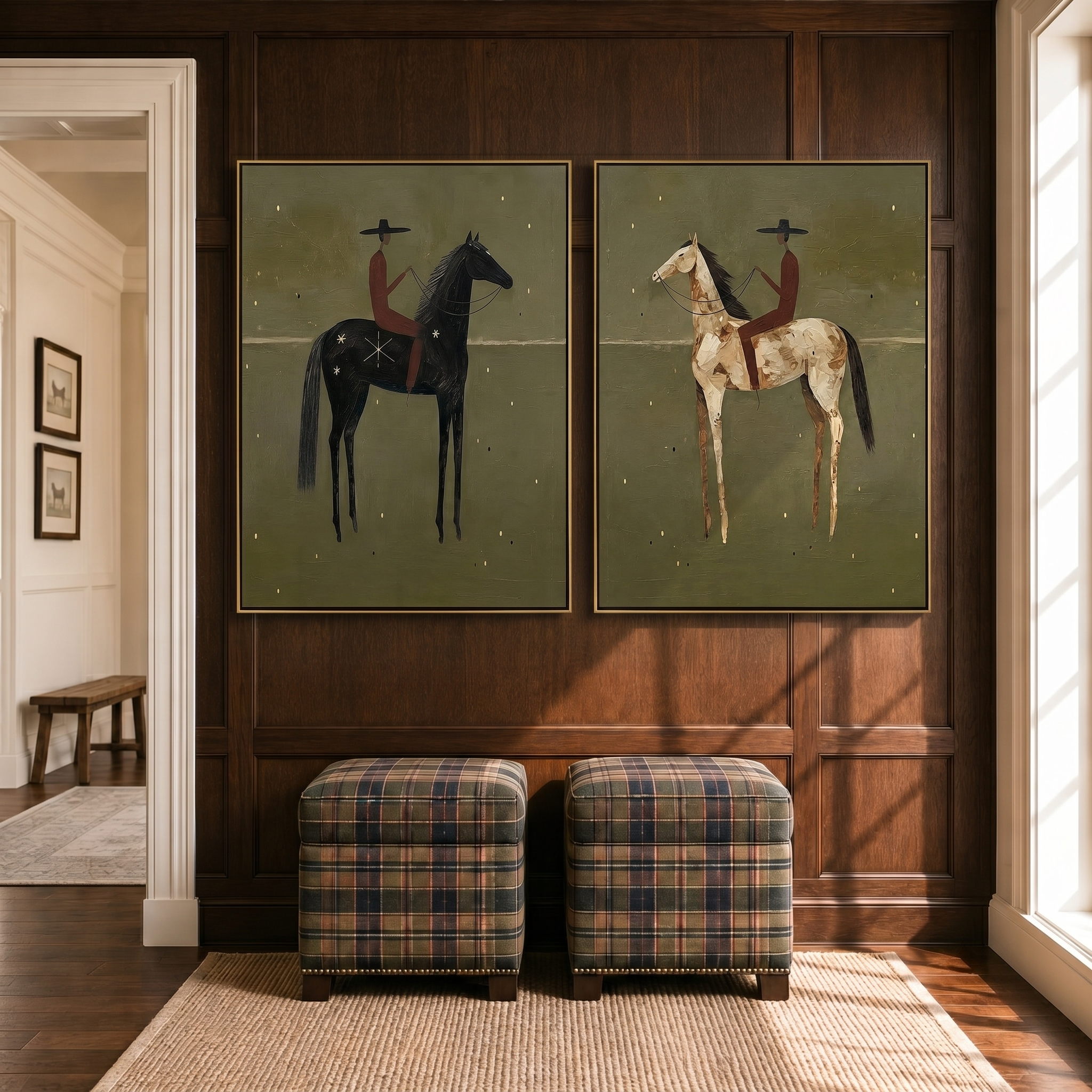 "Twilight Riders of the Frontier" – Western Desert Diptych Oil Painting Set
