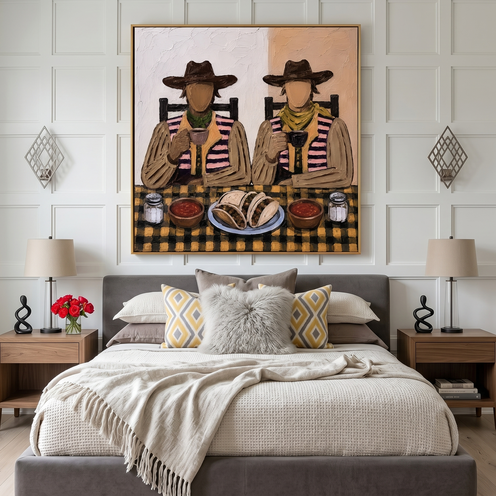 "Taco Companions" – Vintage Western Dining Textured Oil Painting