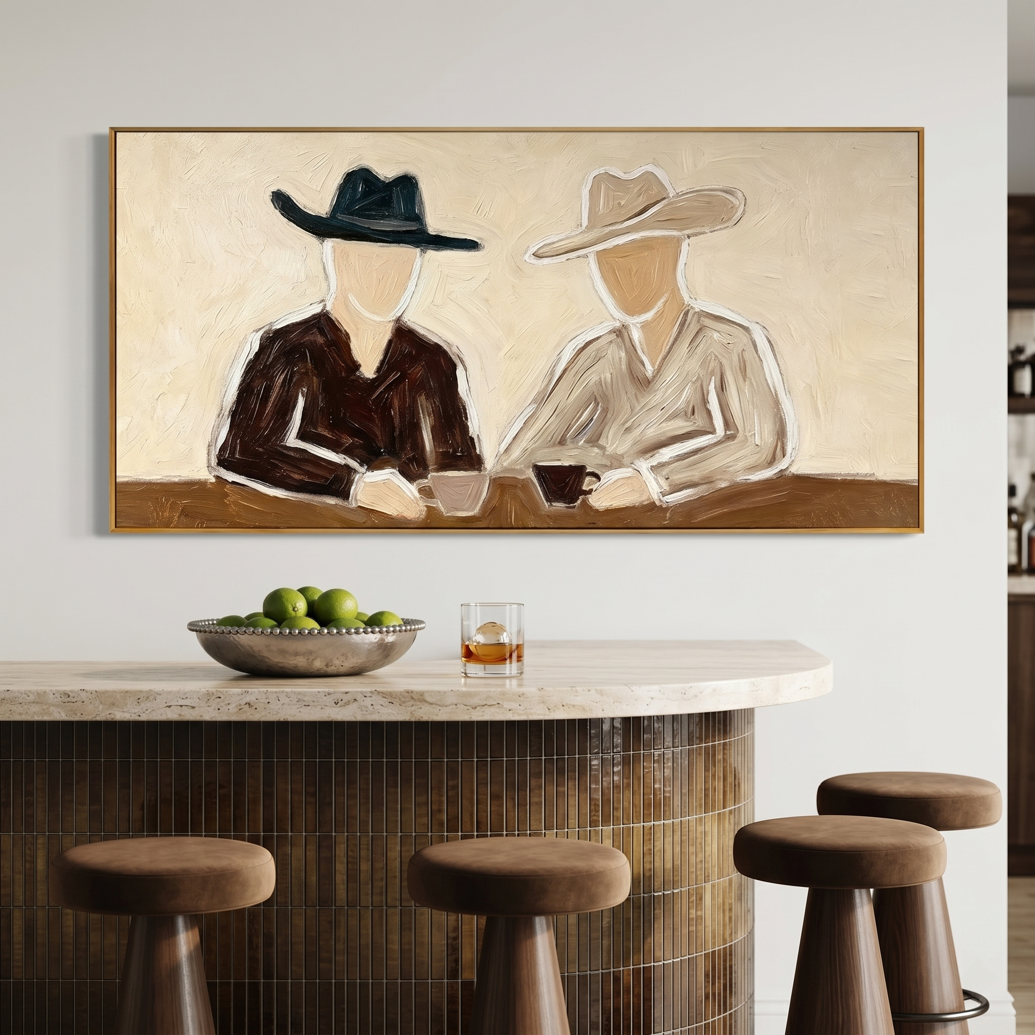 “Coffee at Sundown” – Minimal Western Cowboy Impasto Oil Painting